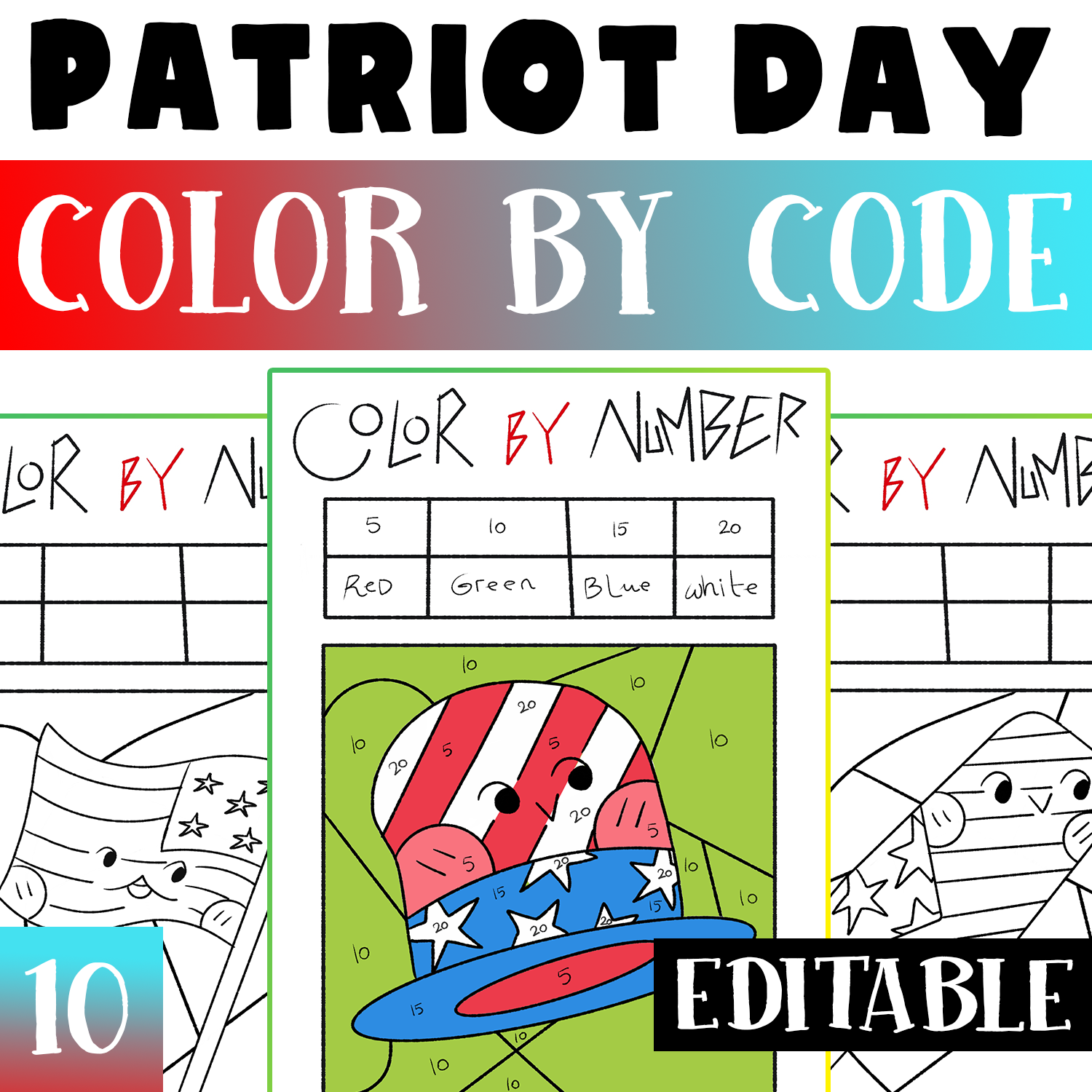 Patriot Day Editable Color By Code Worksheets Activity Patriot 