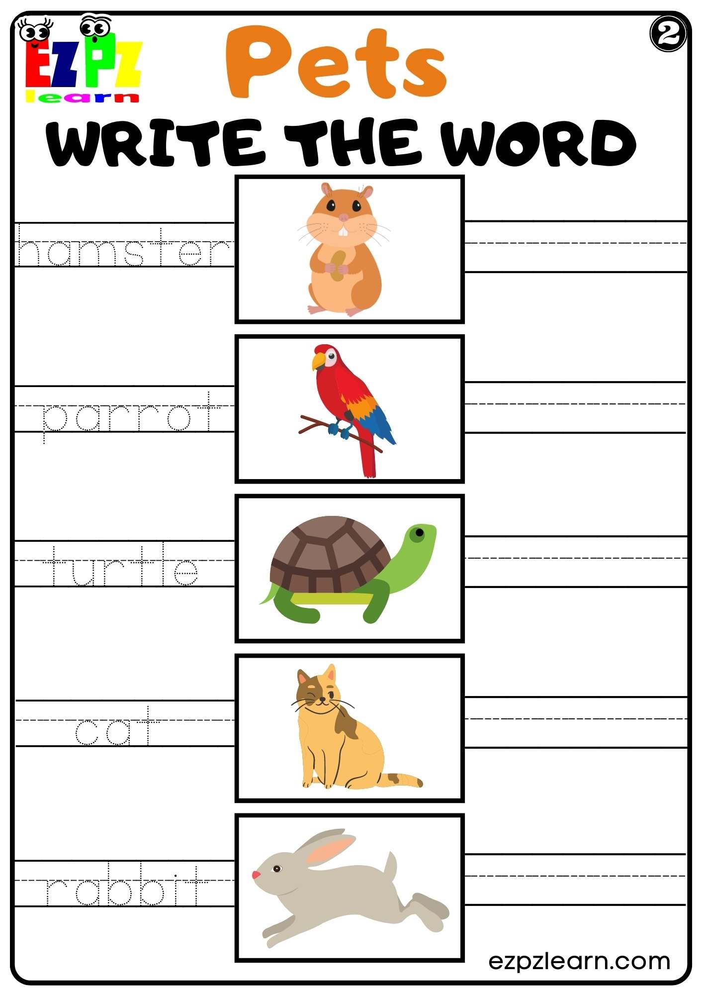 Pets Write The Word Set 2 Worksheet For Kids And ESL PDF Download Ezpzlearn