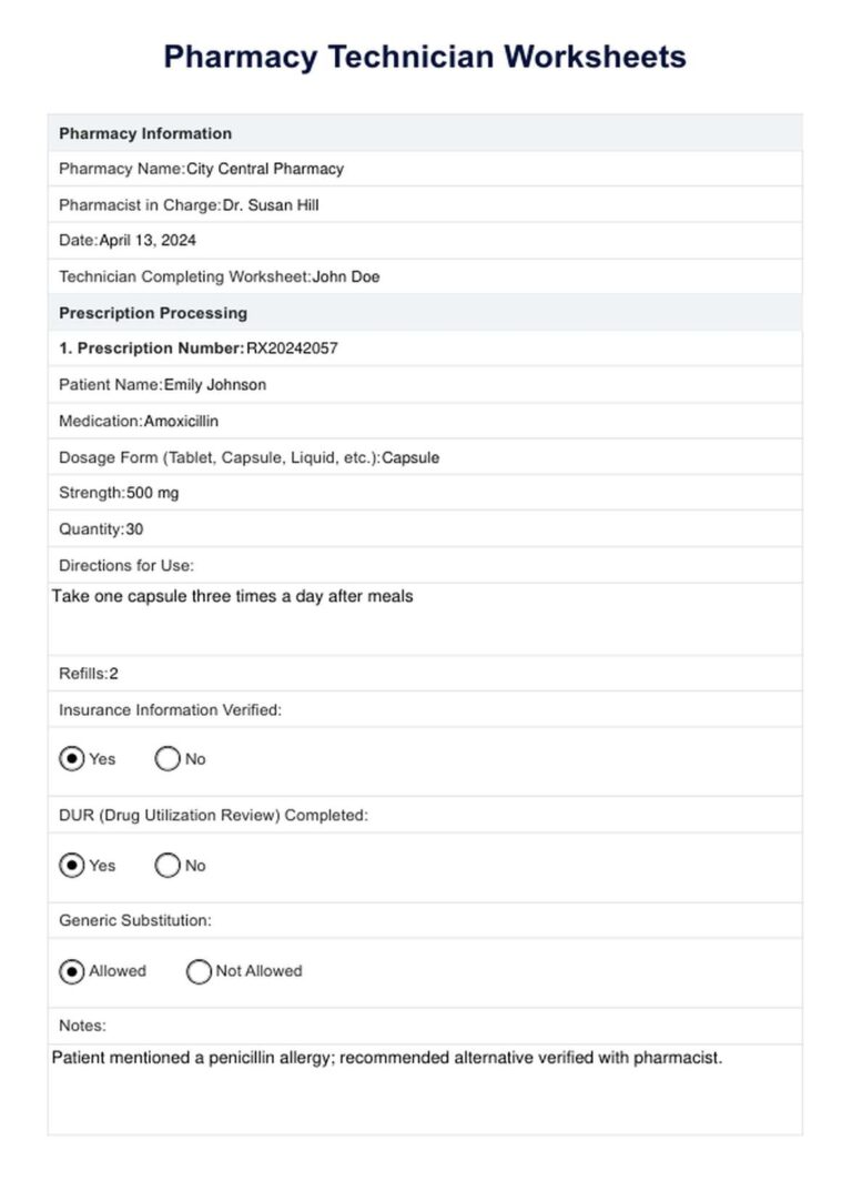 Pharmacy Technician Worksheets U0026 Example Free PDF Download