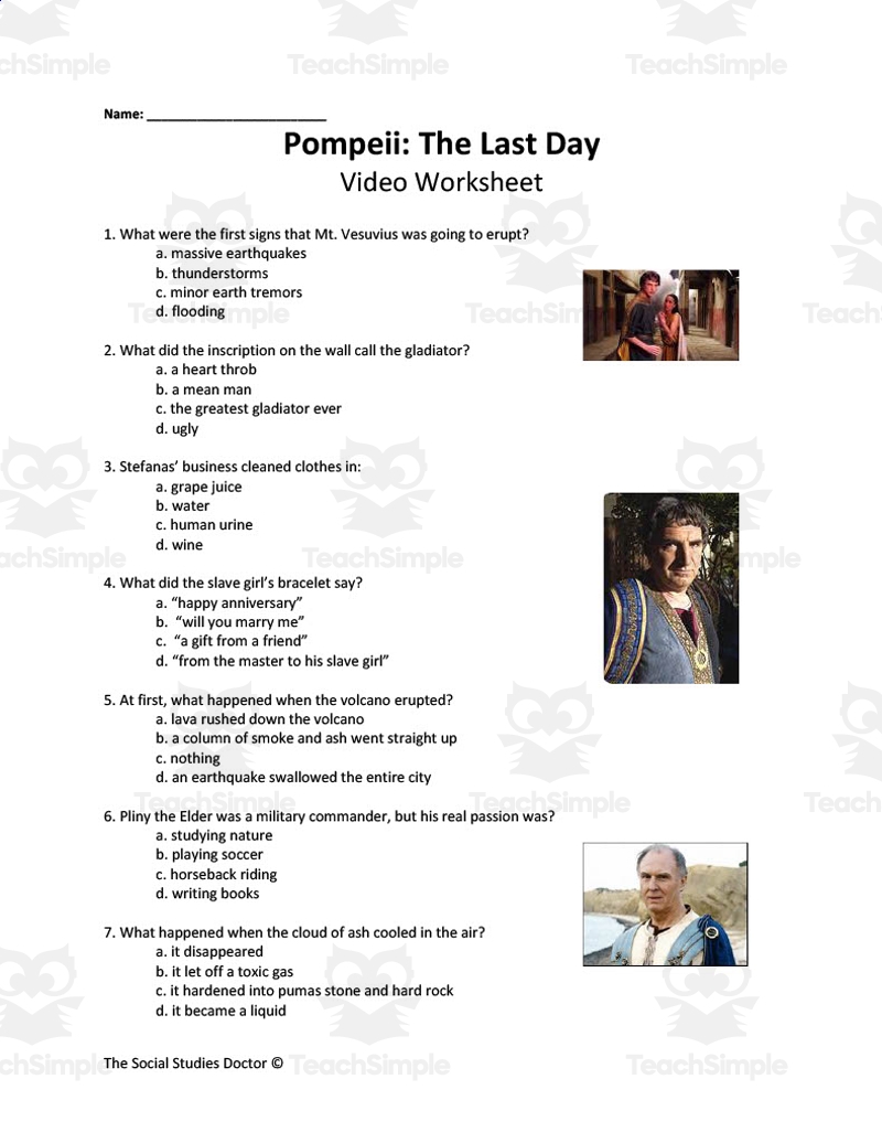 Free Printable Pompeii Worksheets