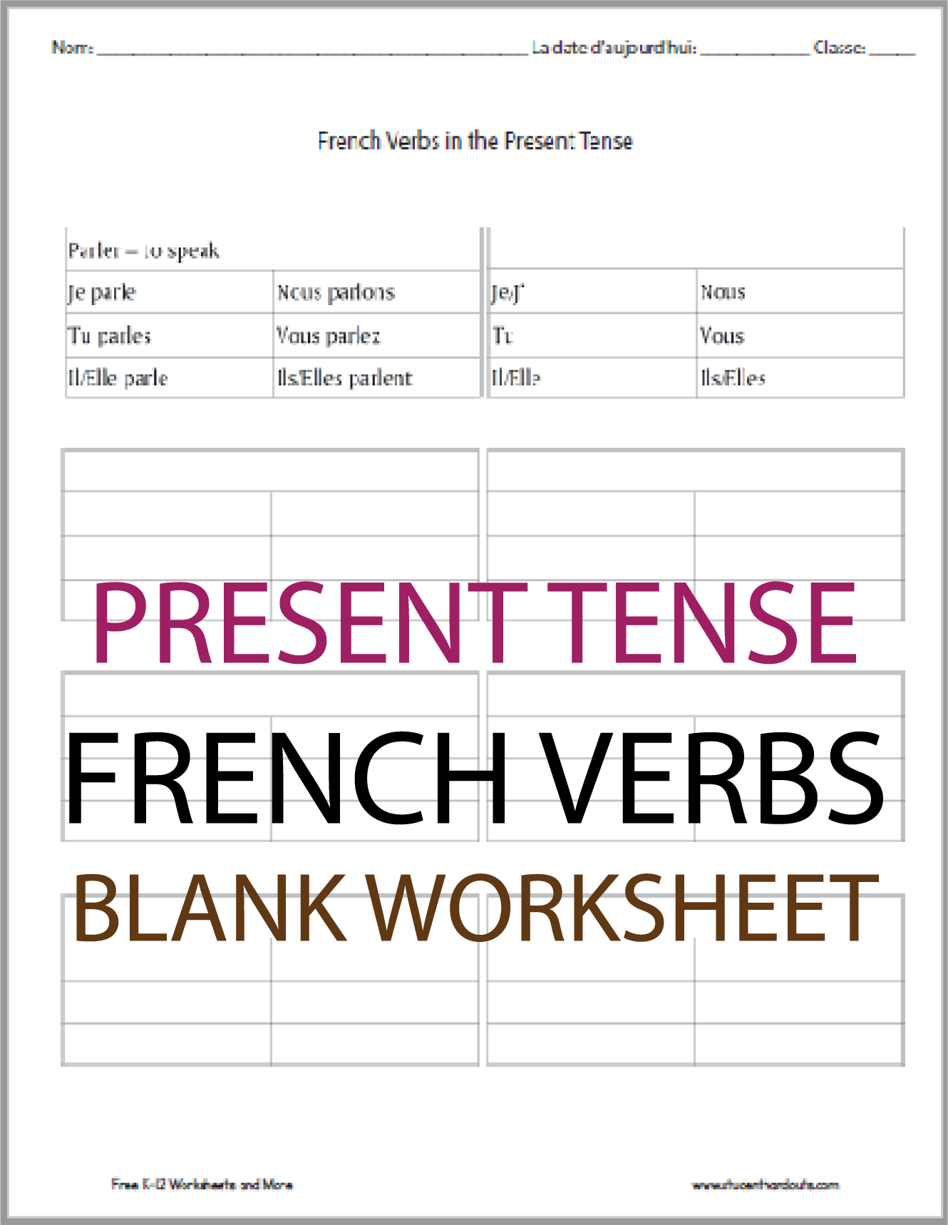 Free Printable French Worksheets
