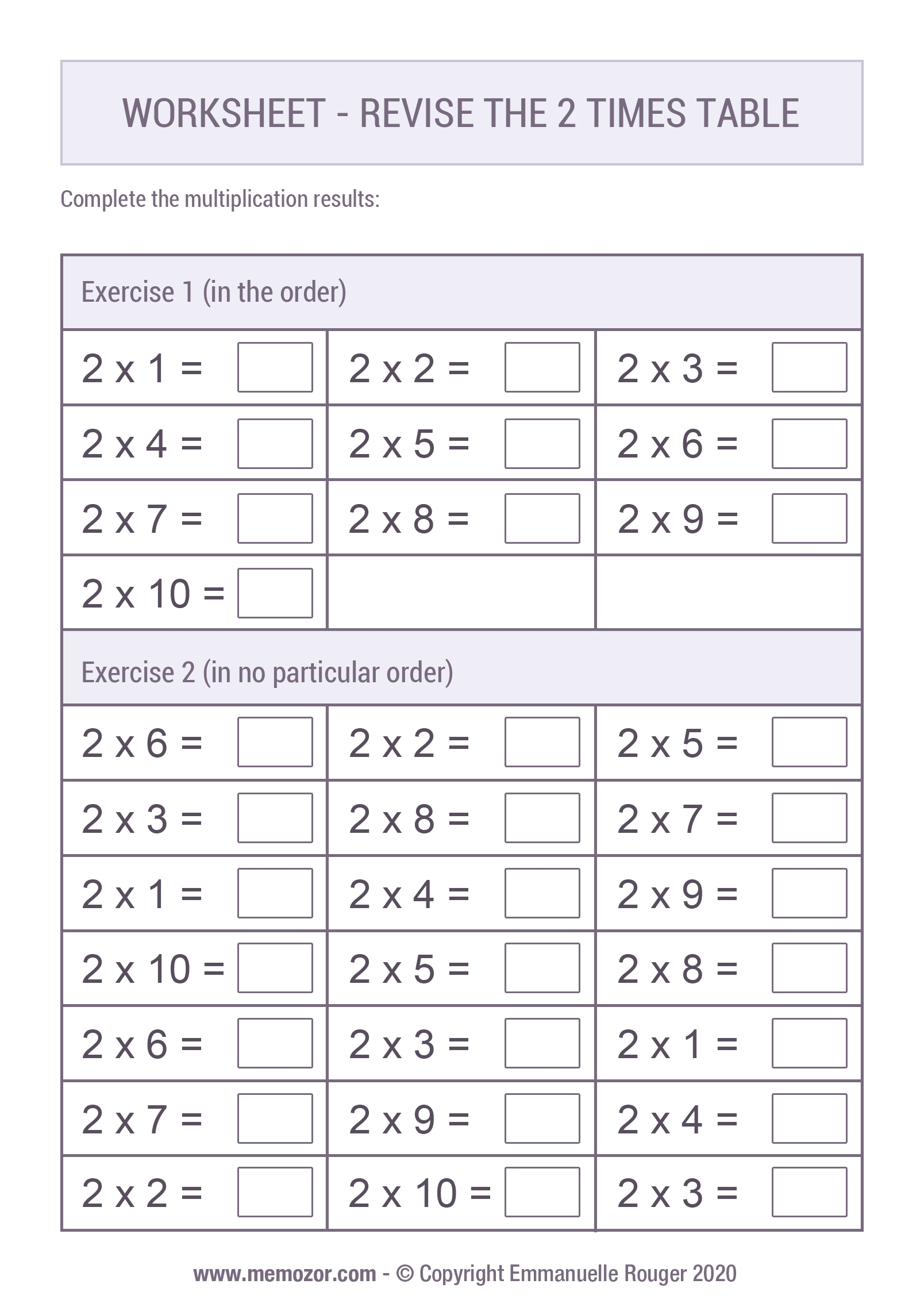 Pretty 2 Times Table Chart Print For Free many Colors Memozor