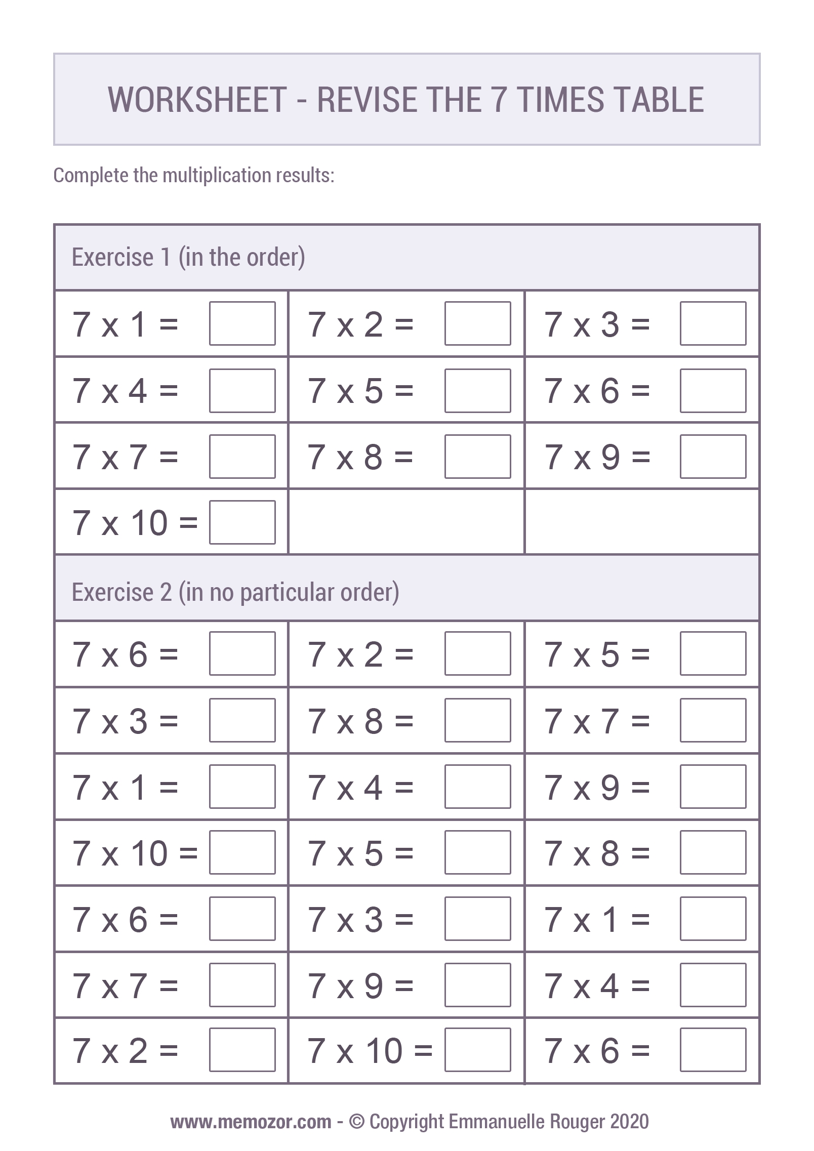Free Printable 7 Times Table Worksheet Free Printable 7 Times Table Worksheet
