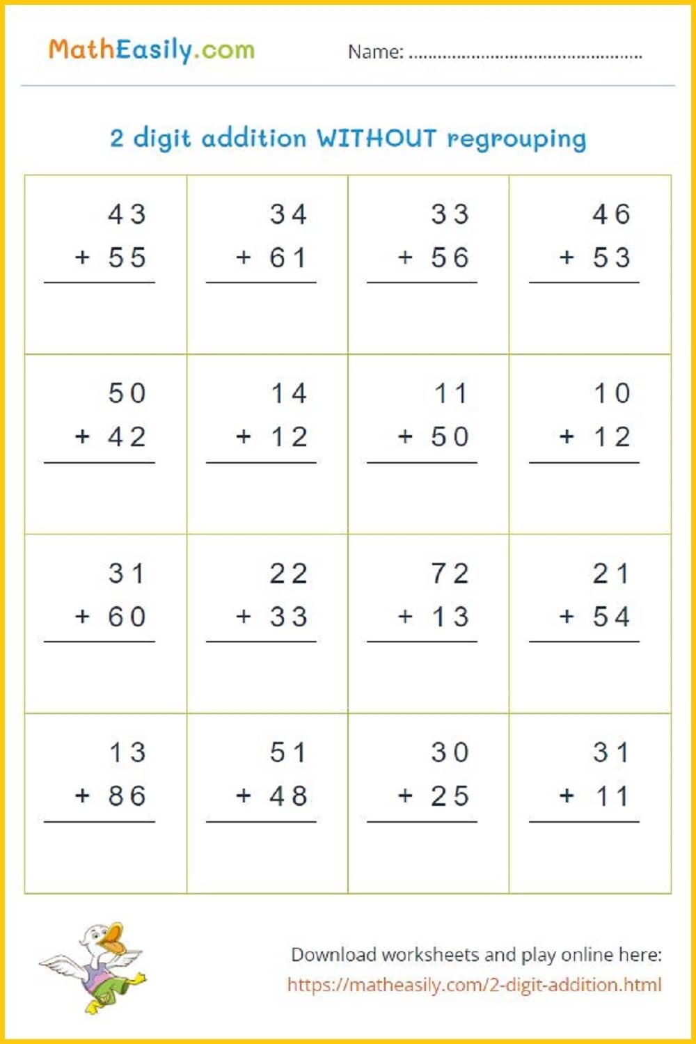 Double Digit Addition Free Printable Worksheets