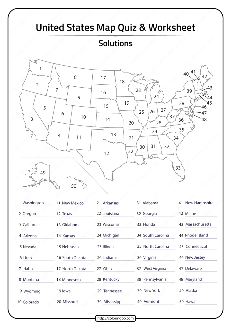 Printable 50 States In United States Of America Map Printable 50 States In United States Of America Map