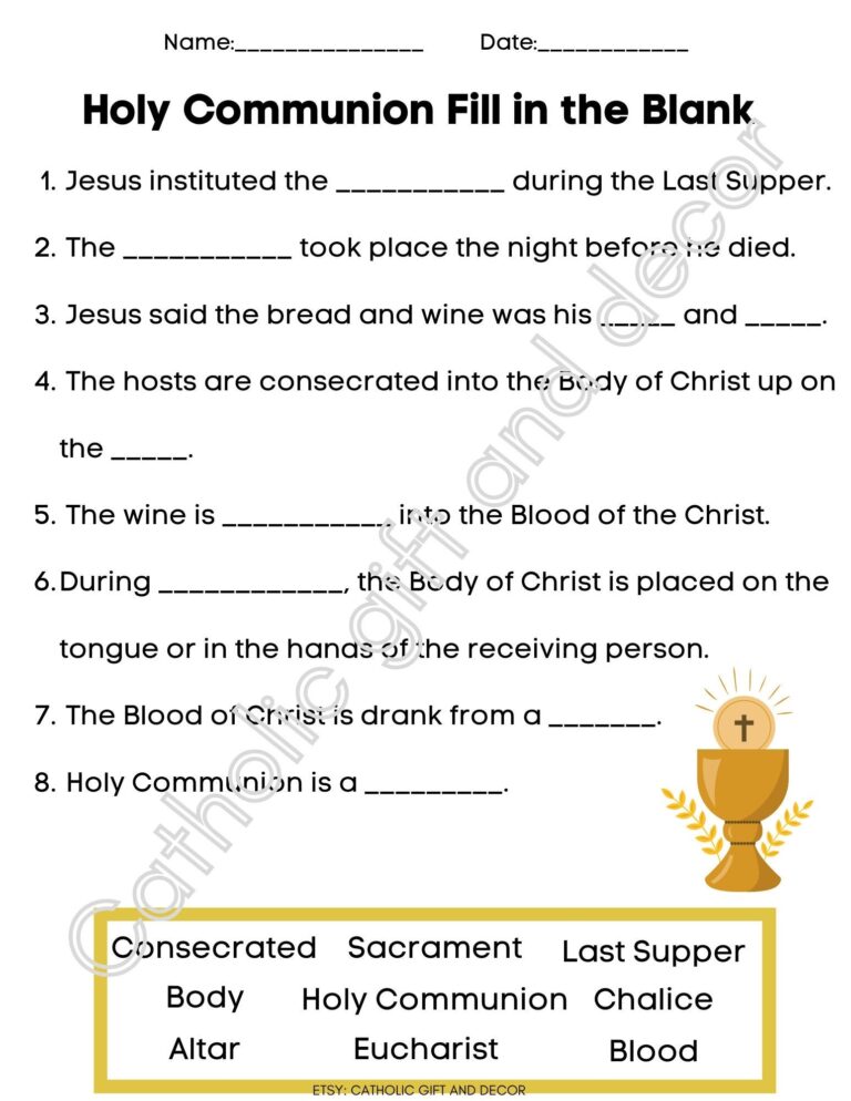 Printable Catholic First Communion Fill In The Blank 1st Communion Worksheet 1st Holy Communion First Holy Communion Instant Download