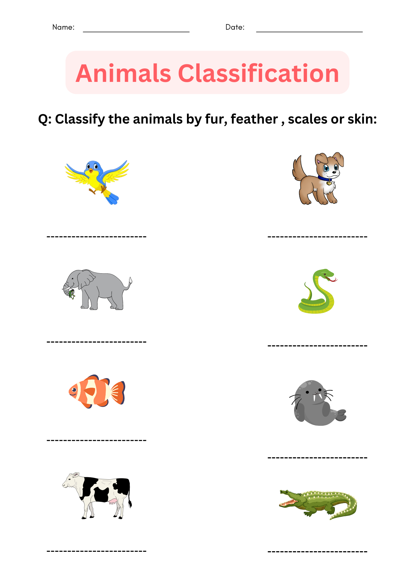 Printable Classification Of Animals Worksheet For Grade 1 2 3