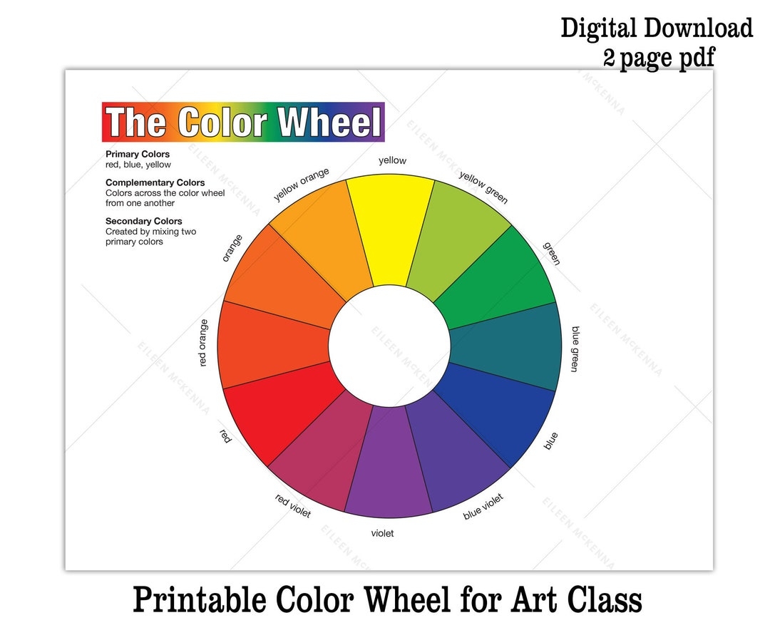 Printable Color Wheel AND BW Coloring Sheet Kids Art Class 
