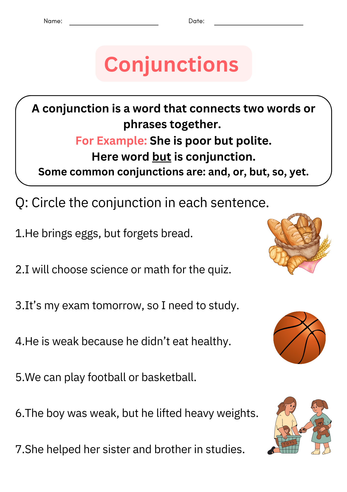 Free Printable Worksheets For Conjunctions