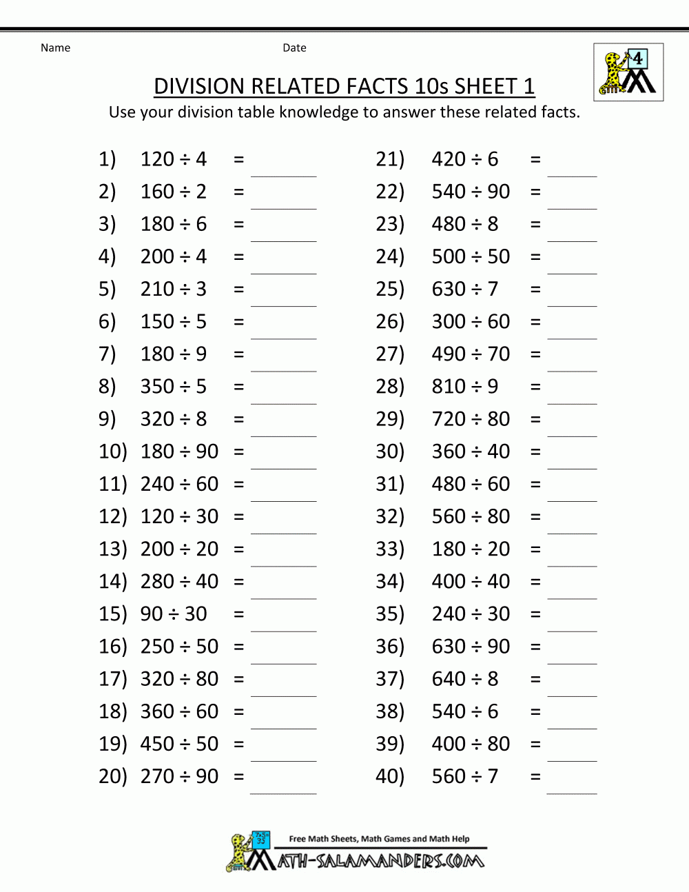 Printable Division Sheets Division Worksheets Math Practice Worksheets Division Facts Worksheets