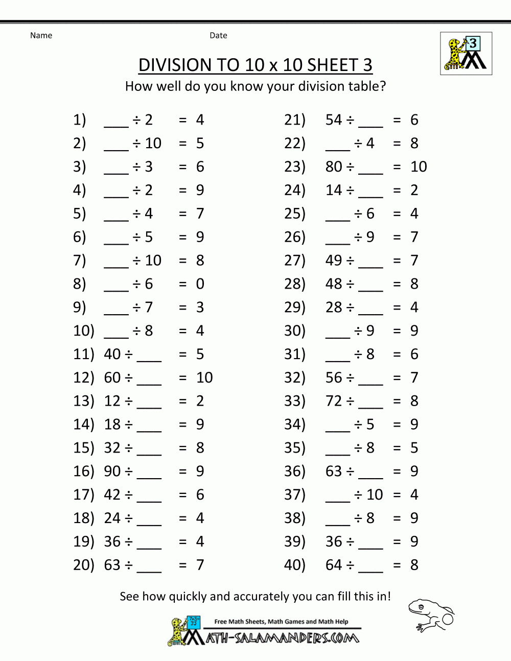 Printable Division Worksheets 3rd U0026 4th Grade