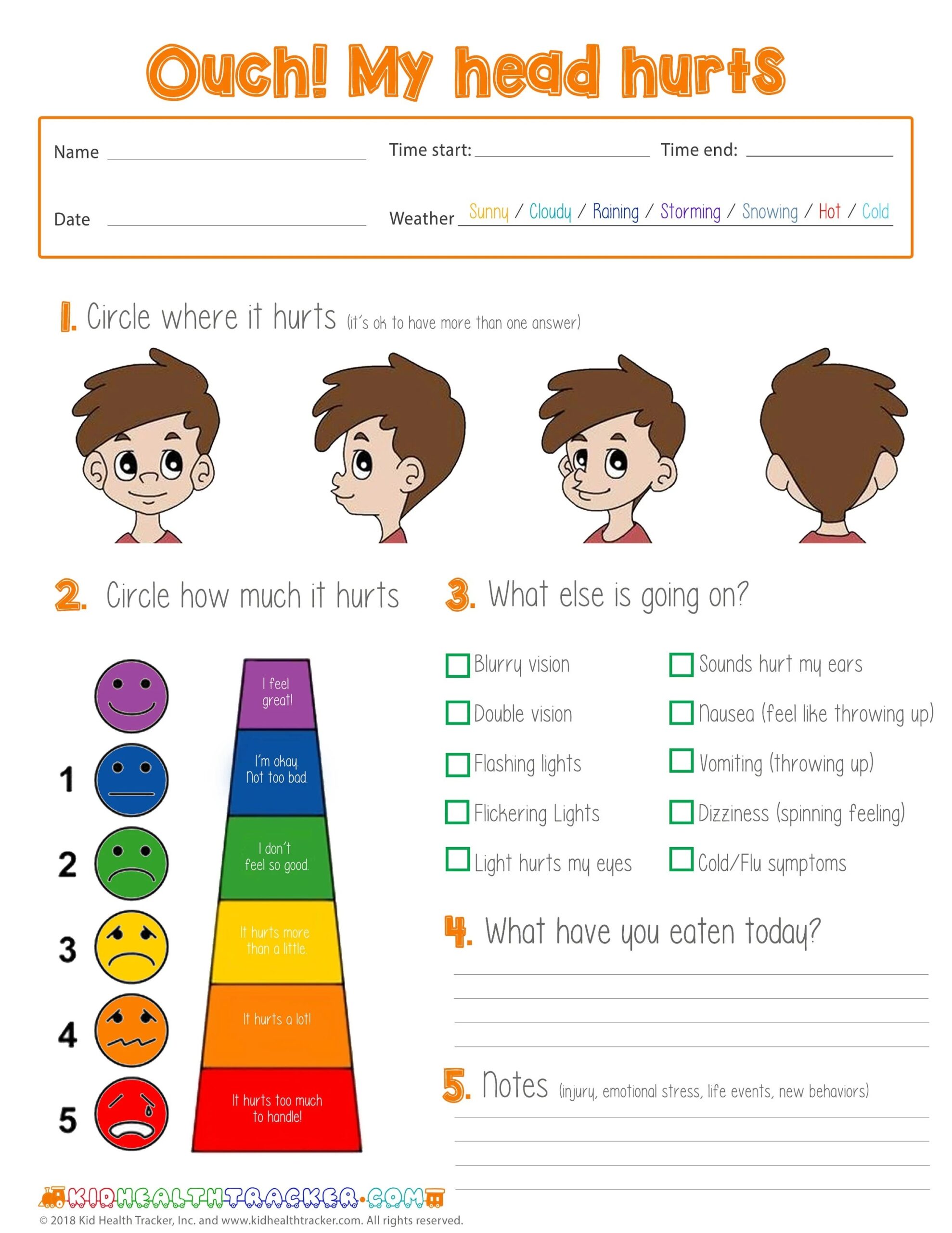 Printable Headache Diary Printable Party Favors
