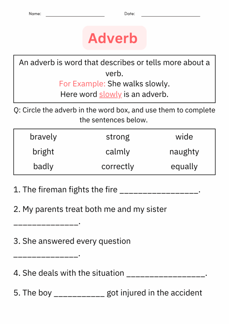 Printable Identifying Adverbs Grammar Worksheet For Kindergarten Made By Teachers