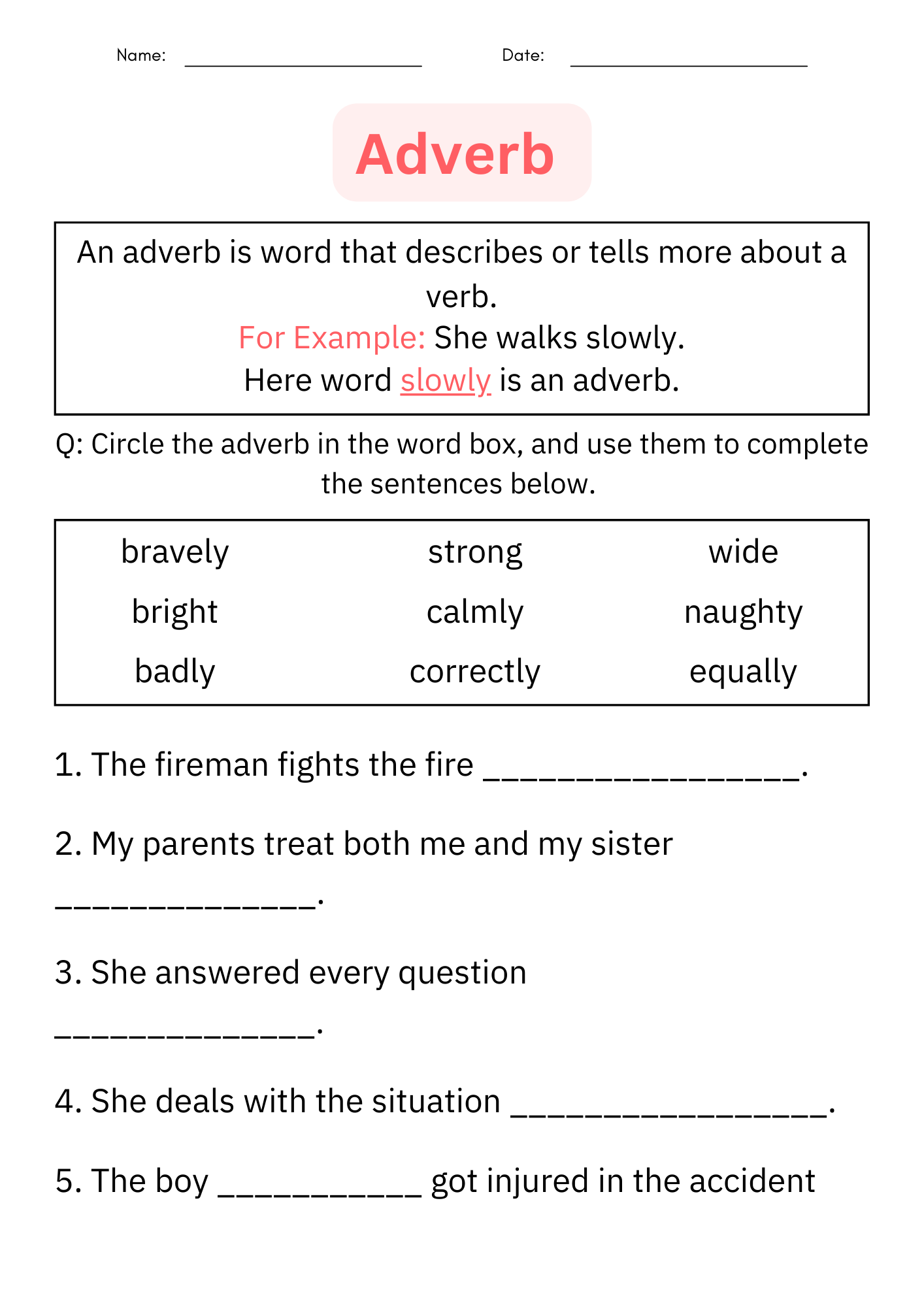 Printable Identifying Adverbs Grammar Worksheet For Kindergarten Made By Teachers