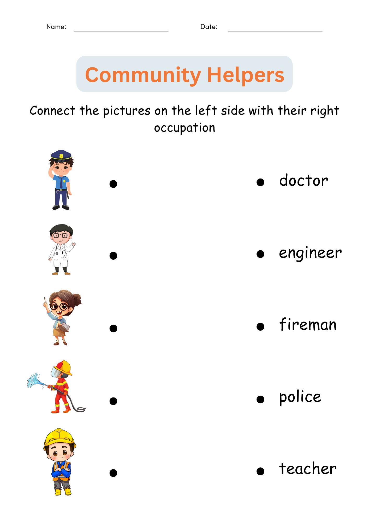 Free Printable Community Helpers Matching Worksheet