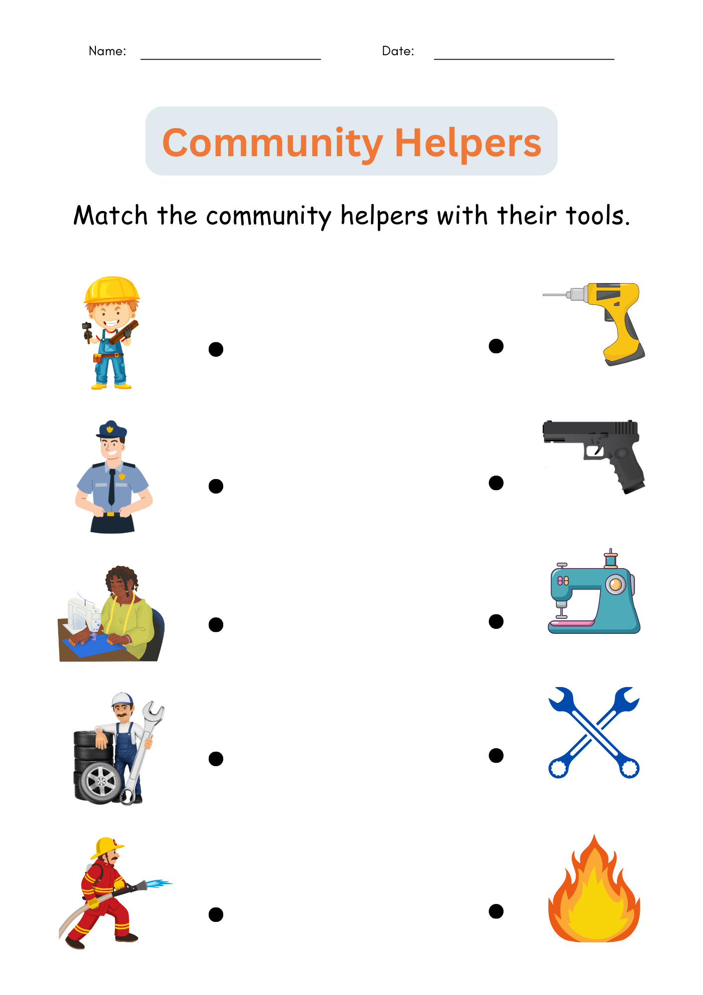 Printable Matching Community Helpers Activities Worksheets For 