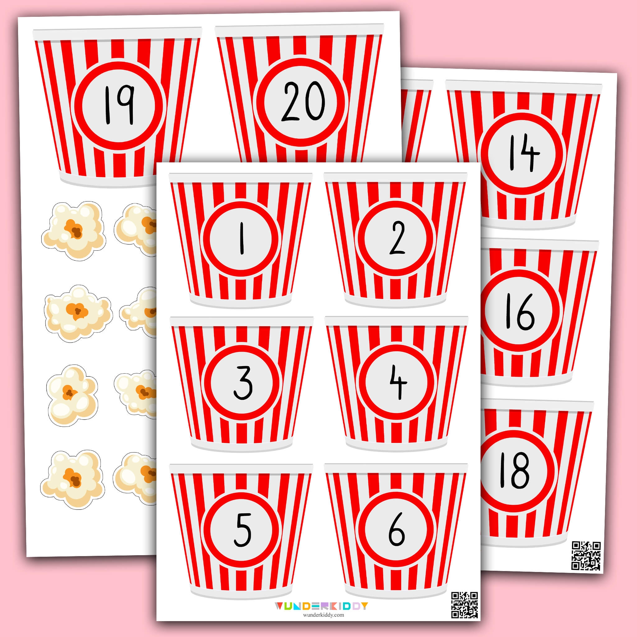 Printable Popcorn Count Up To 20 Math Preschool Activity