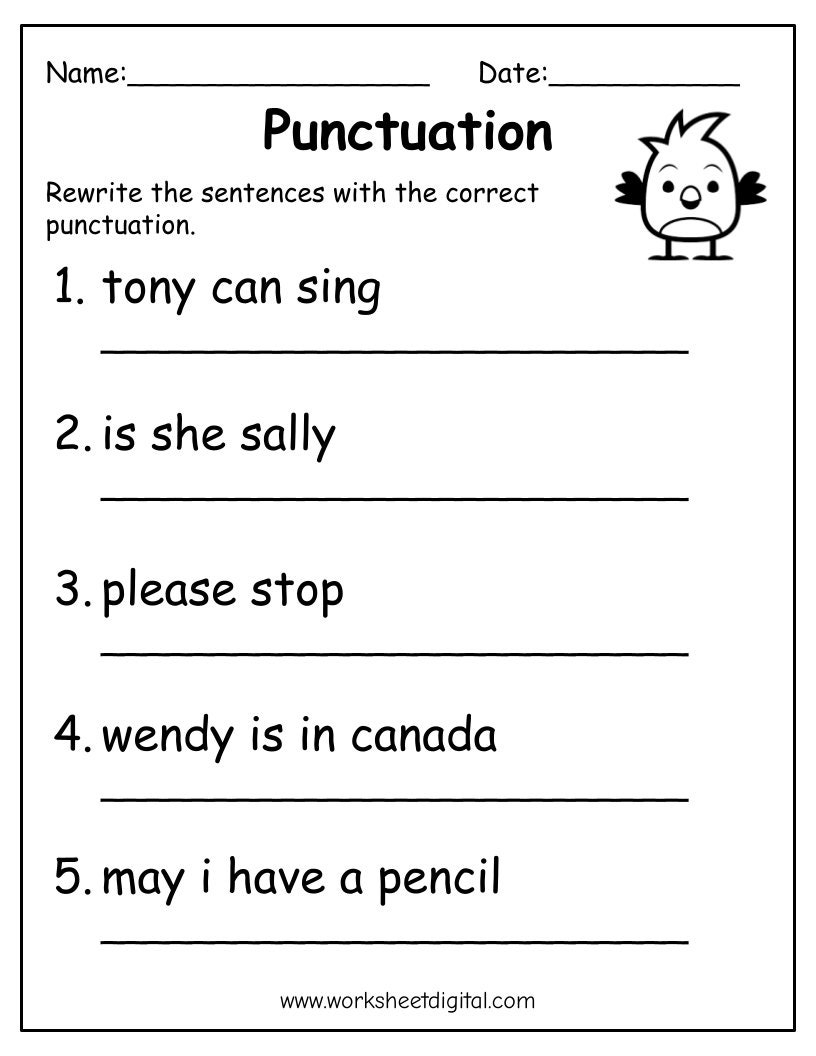 Printable Punctuation Worksheets Punctuation Practice Worksheets For Kids Punctuation Sentences Punctuation Marks Practice Kindergarten Etsy UK