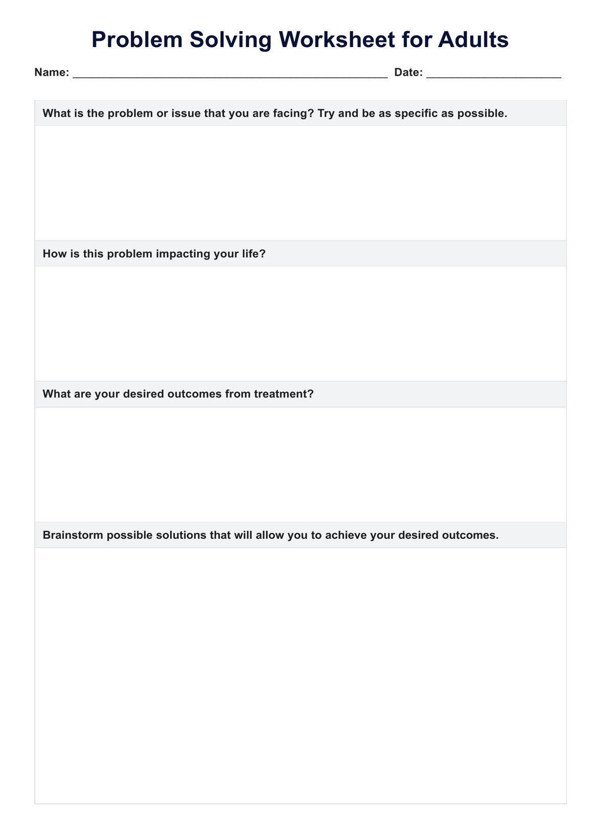 Problem Solving For Adults Worksheet U0026 Example Free PDF Download