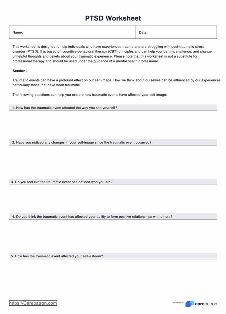 PTSD Worksheet U0026 Example Free PDF Download