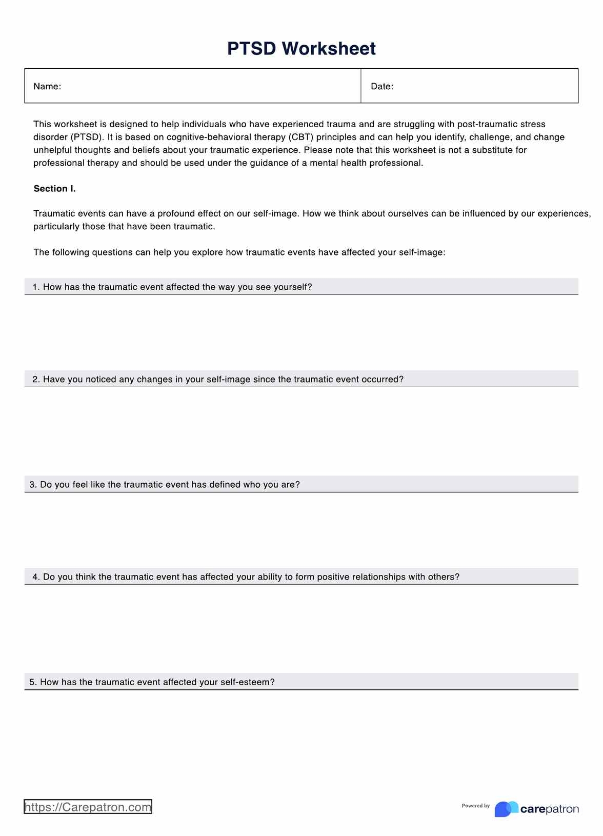 PTSD Worksheet U0026 Example Free PDF Download