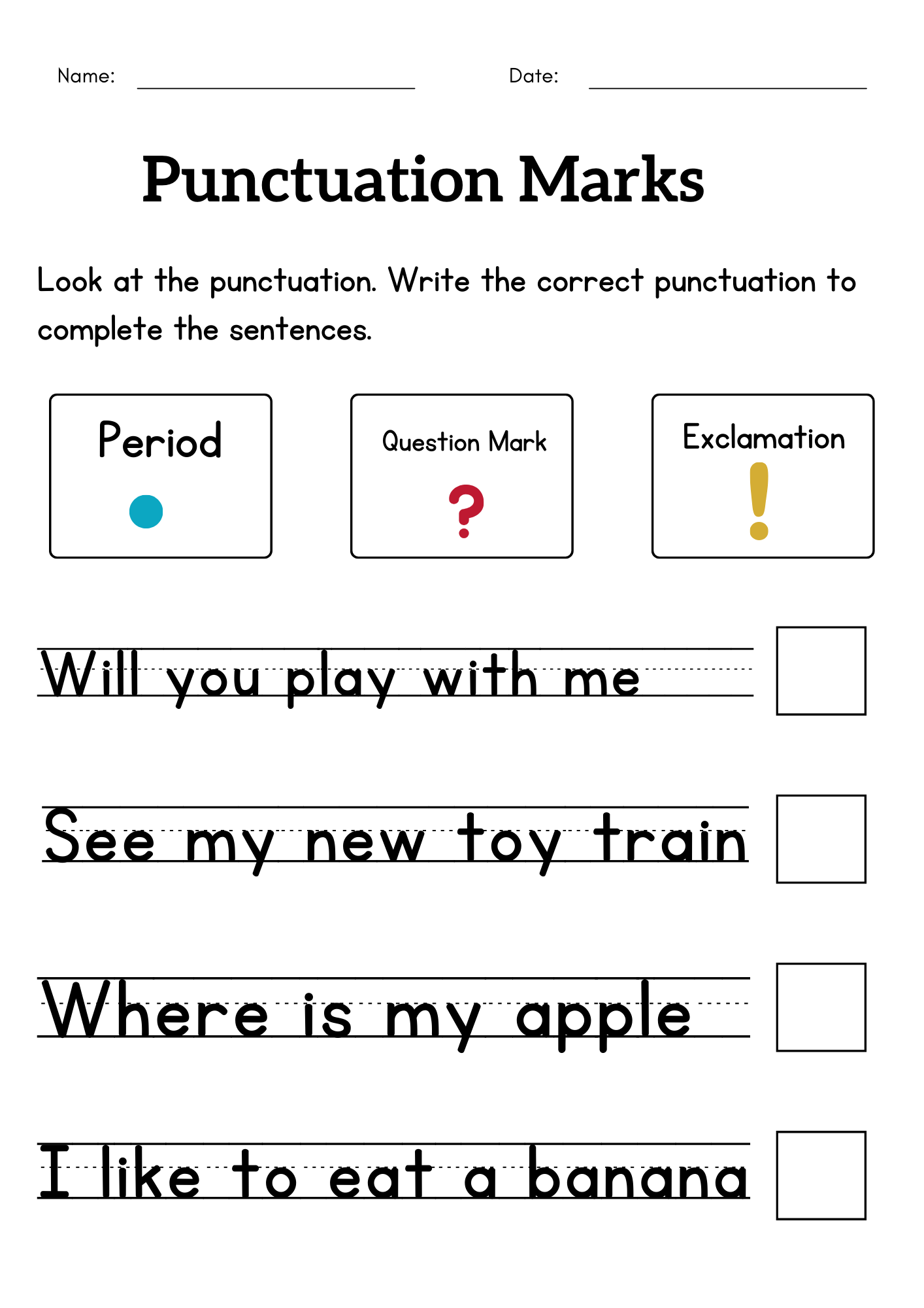 Free Printable Punctuation Worksheets