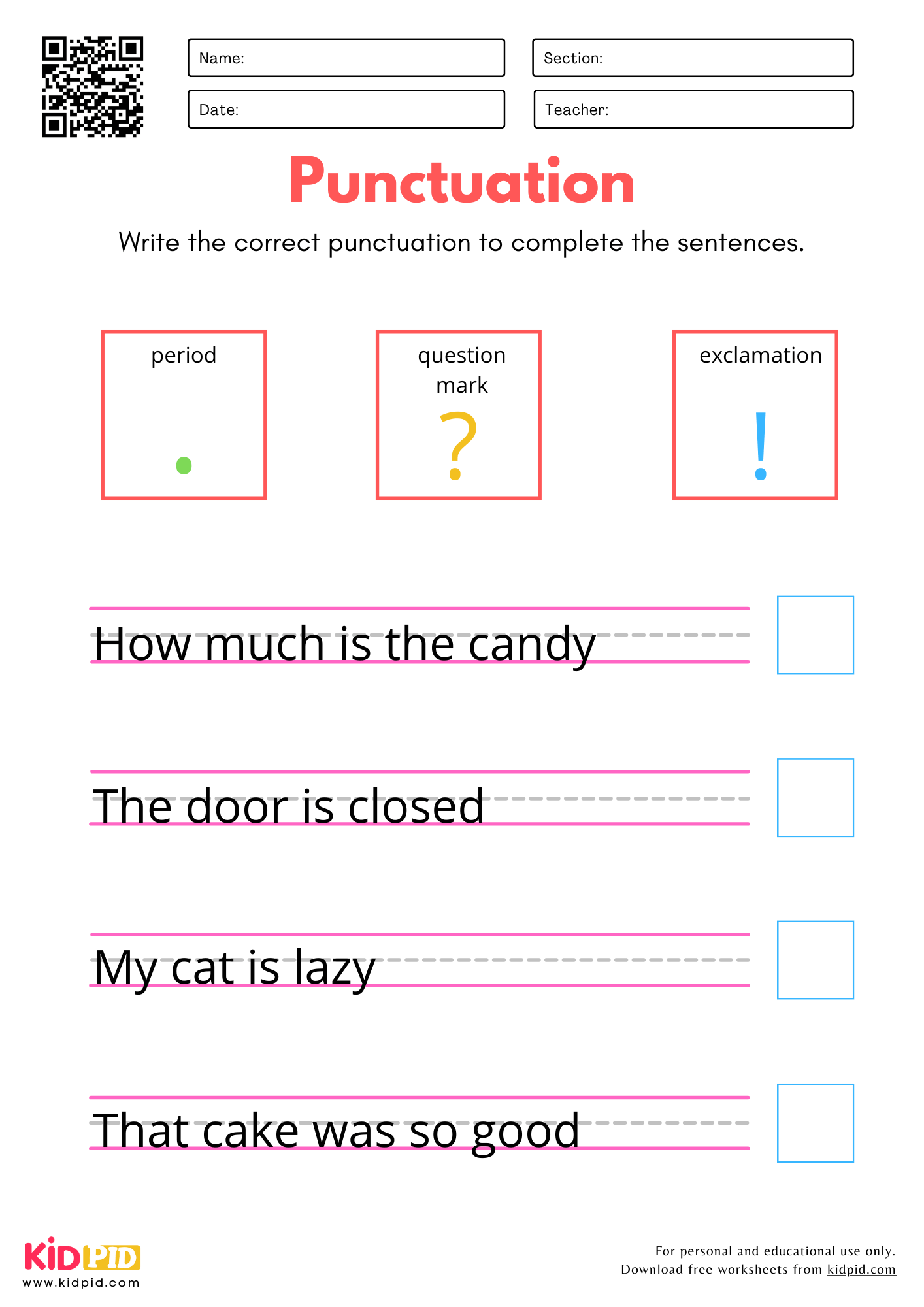 Punctuation Practice Worksheet For Kindergarten Kidpid
