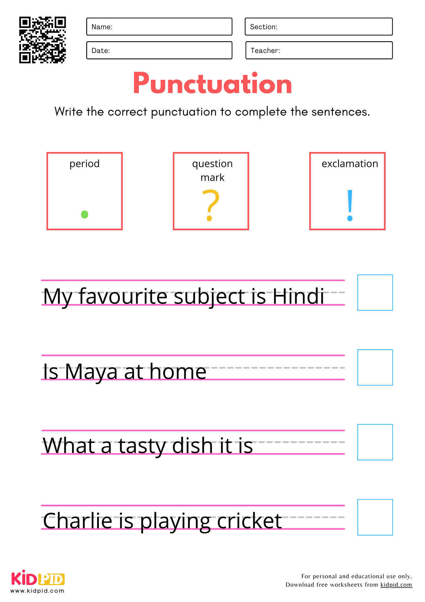 Punctuation Practice Worksheet For Kindergarten Kidpid
