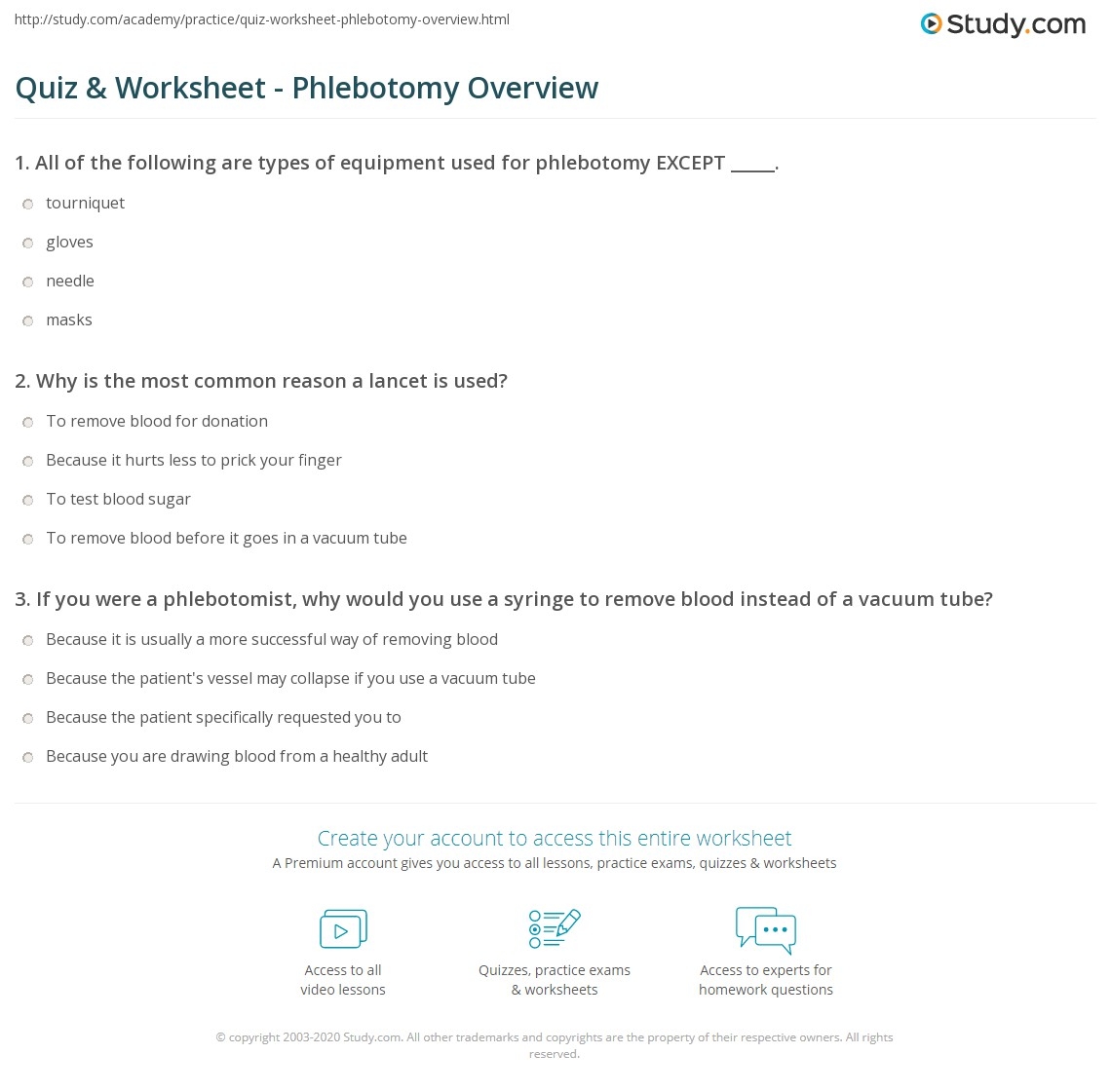 Quiz U0026 Worksheet Phlebotomy Overview Study
