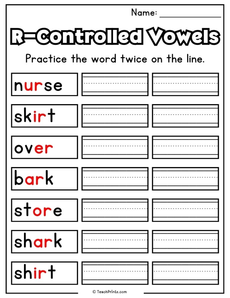 R Controlled Vowels Worksheets Bossy R Free PDF Printables