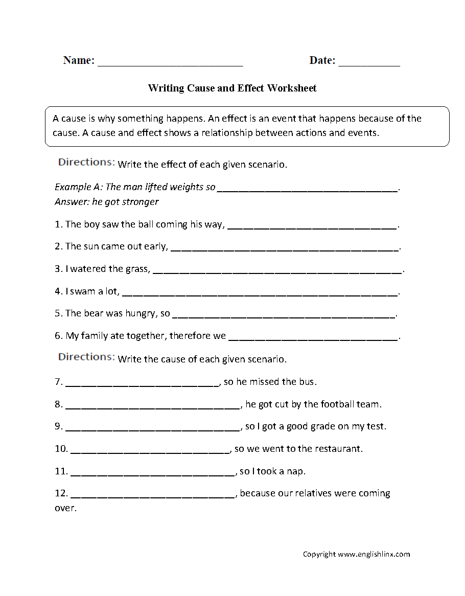 Cause And Effect Worksheets Free Printables