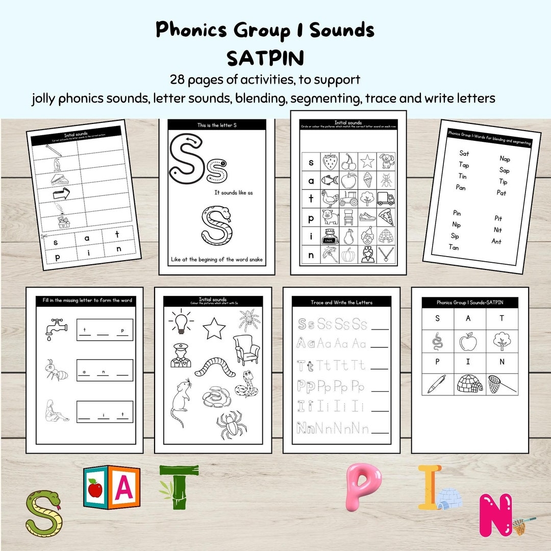 SATPIN Worksheets Letter Sounds CVC Words Printable Group 1 Jolly Phonics Activities Learning Activity Bundle Etsy