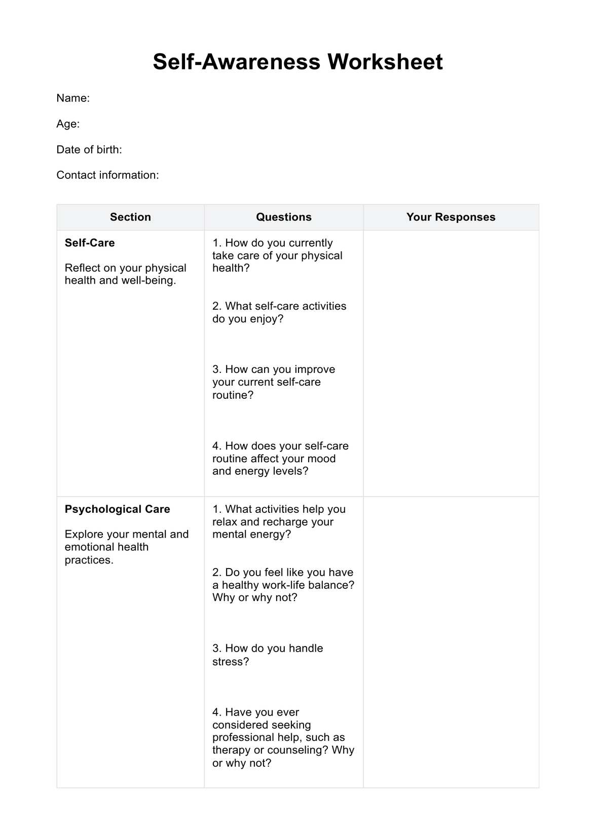 Self Awareness PDF U0026 Example Free PDF Download