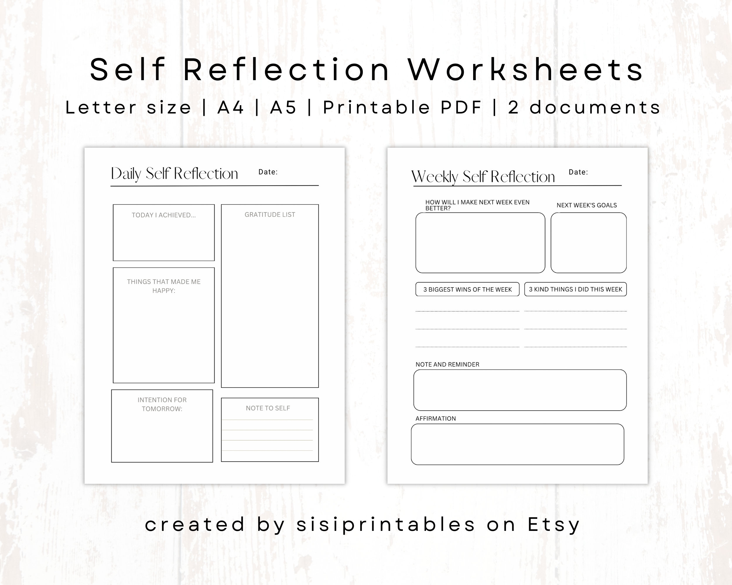 Self Reflection Daily Reflection Weekly Reflection Reflection Worksheet A4 a5 letter Size Self Reflection Journal Etsy