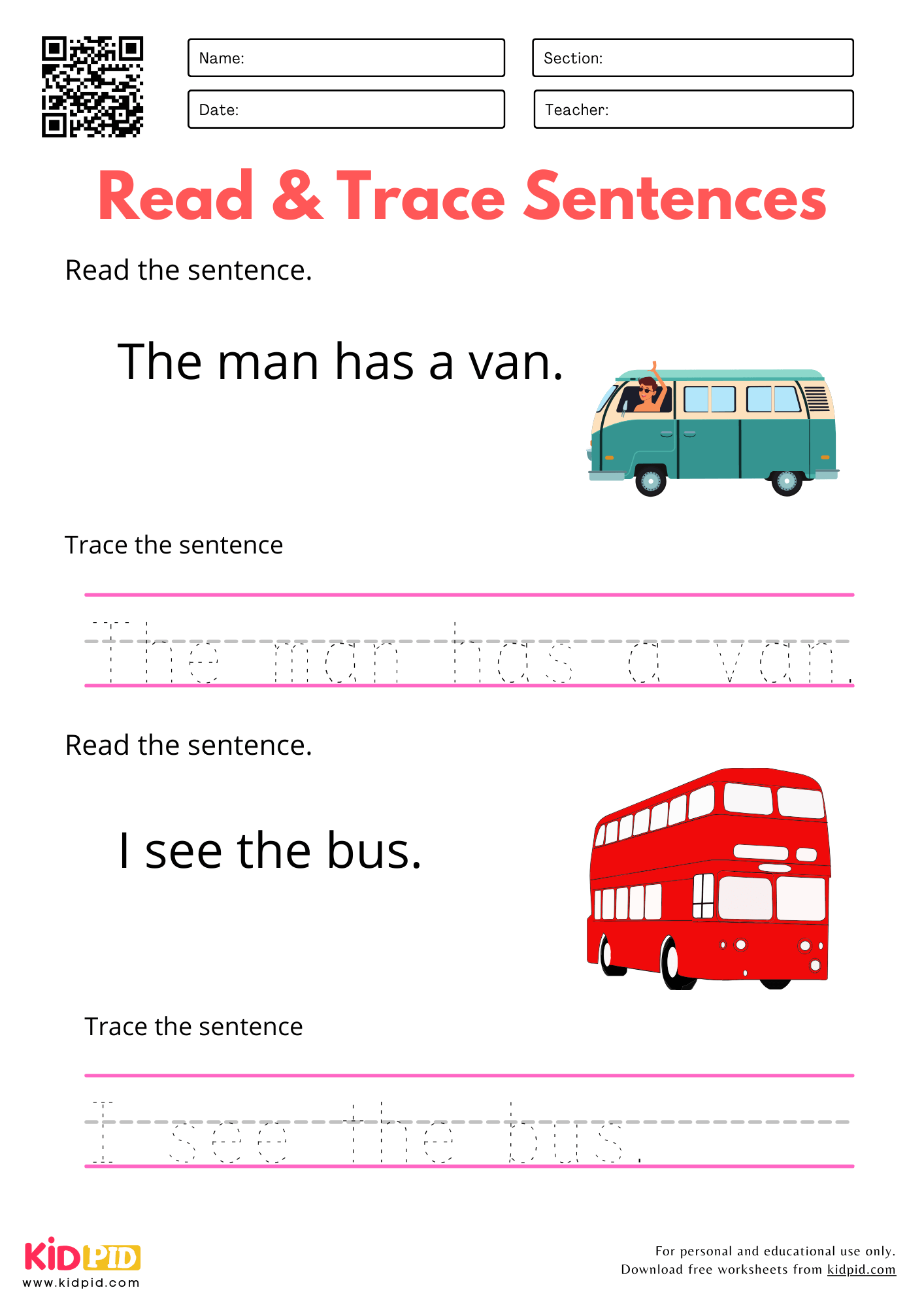 Sentence Tracing Practice Worksheet For Kindergarten Kidpid Sentence Tracing Practice Worksheet For Kindergarten Kidpid