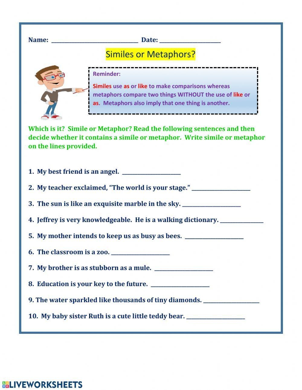 Simile And Metaphor Worksheets Worksheets Library Worksheets 