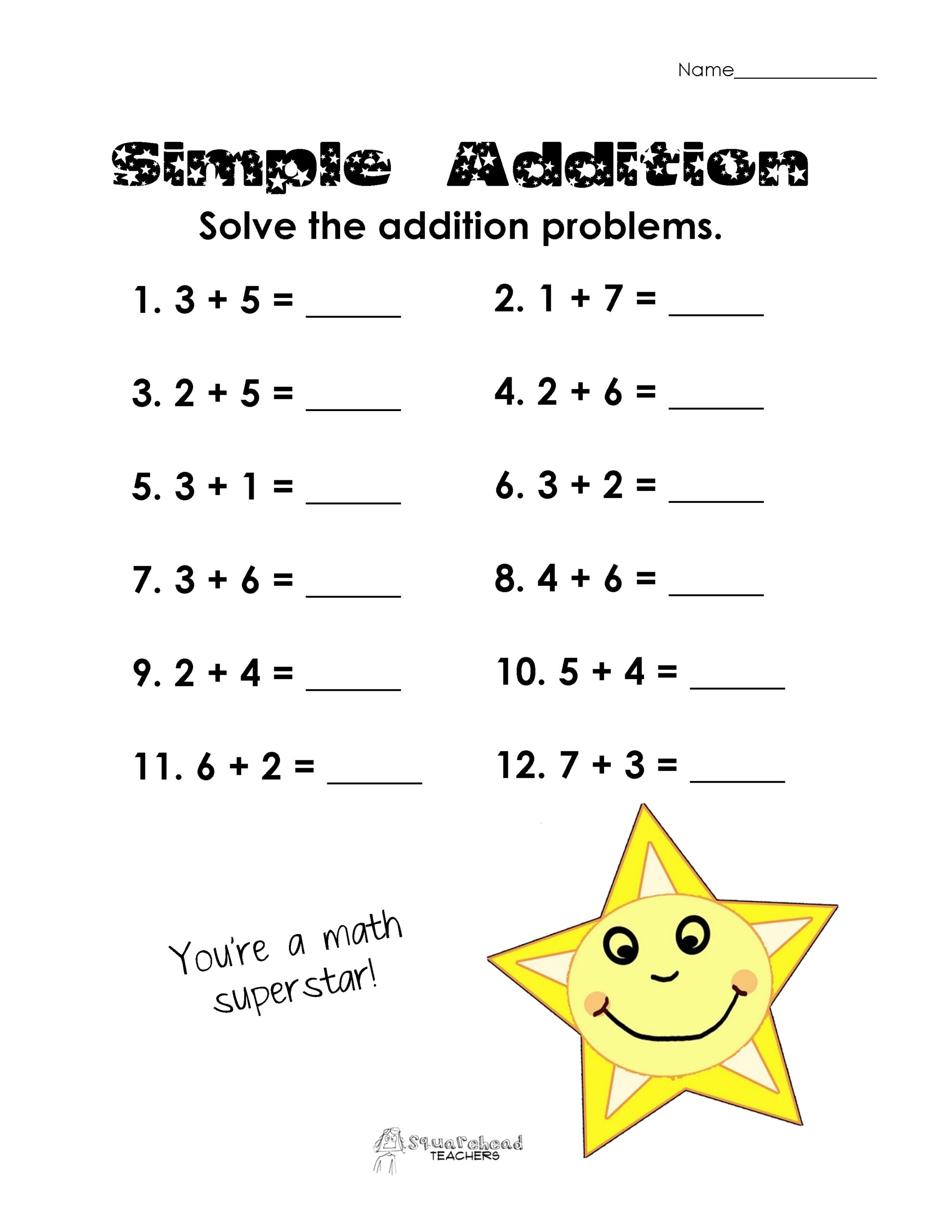 Simple Addition Practice free Worksheet Squarehead Teachers Worksheets Library