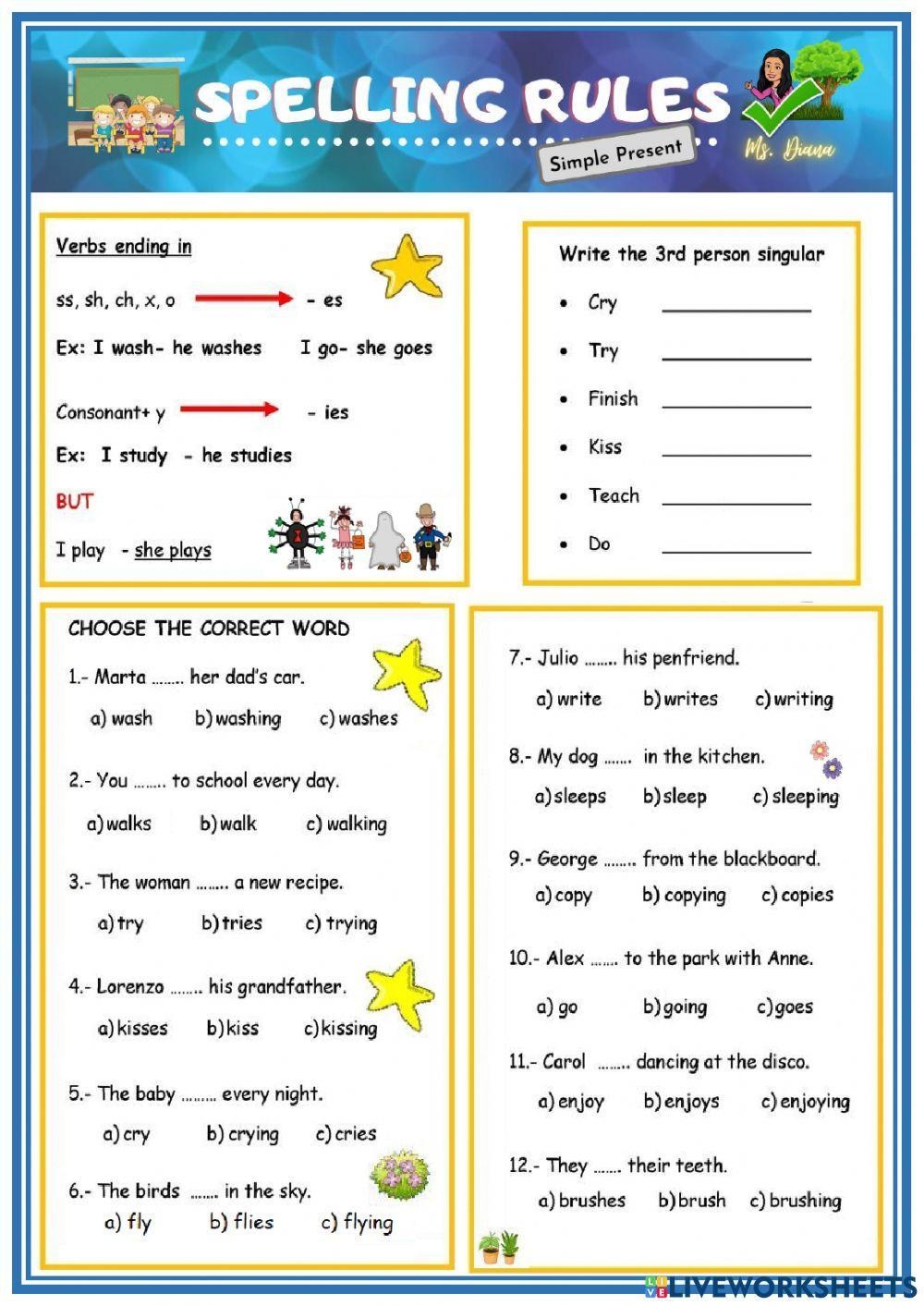 Simple Present SPELLING RULES Worksheet Live Worksheets Worksheets Library