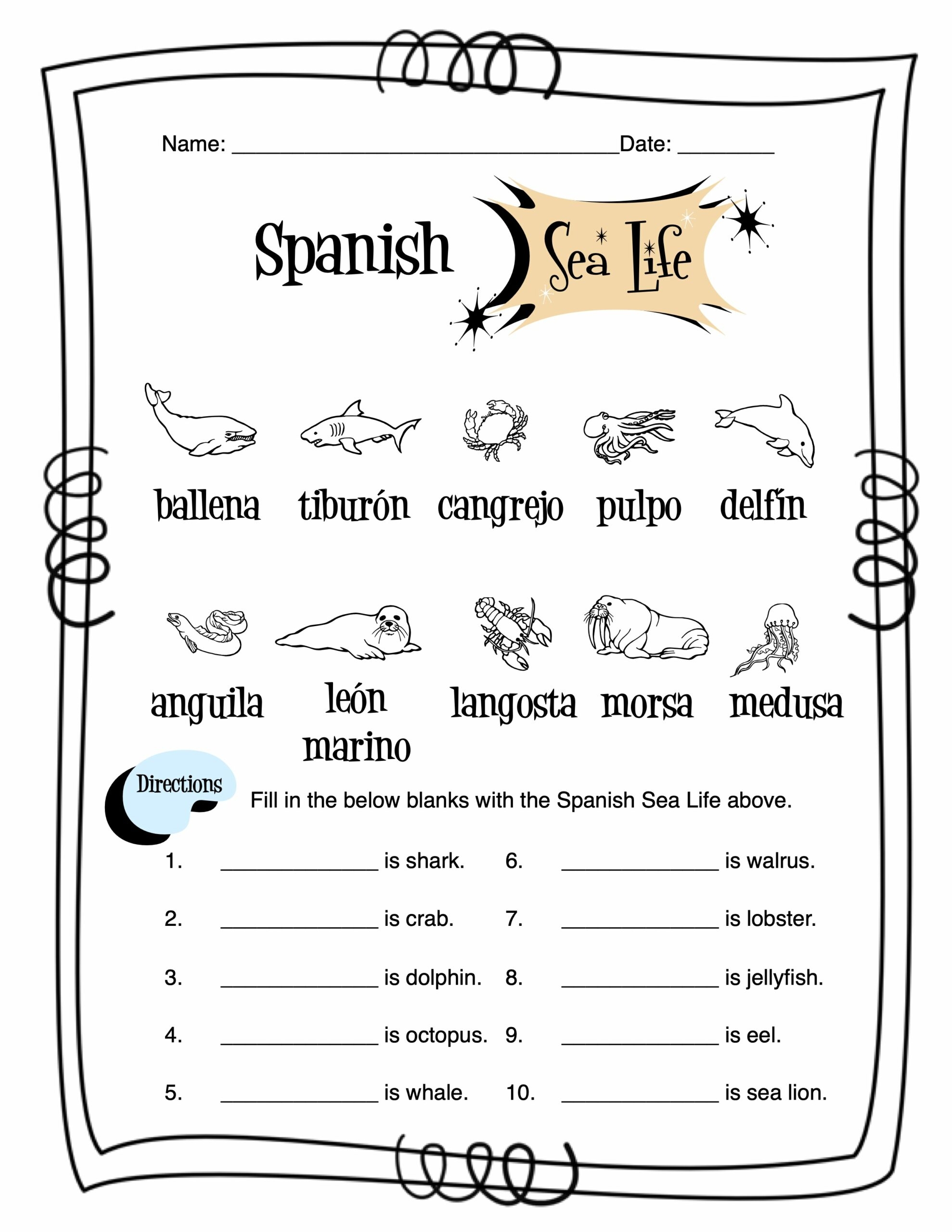 Free Printable Spanish Worksheets For Kids
