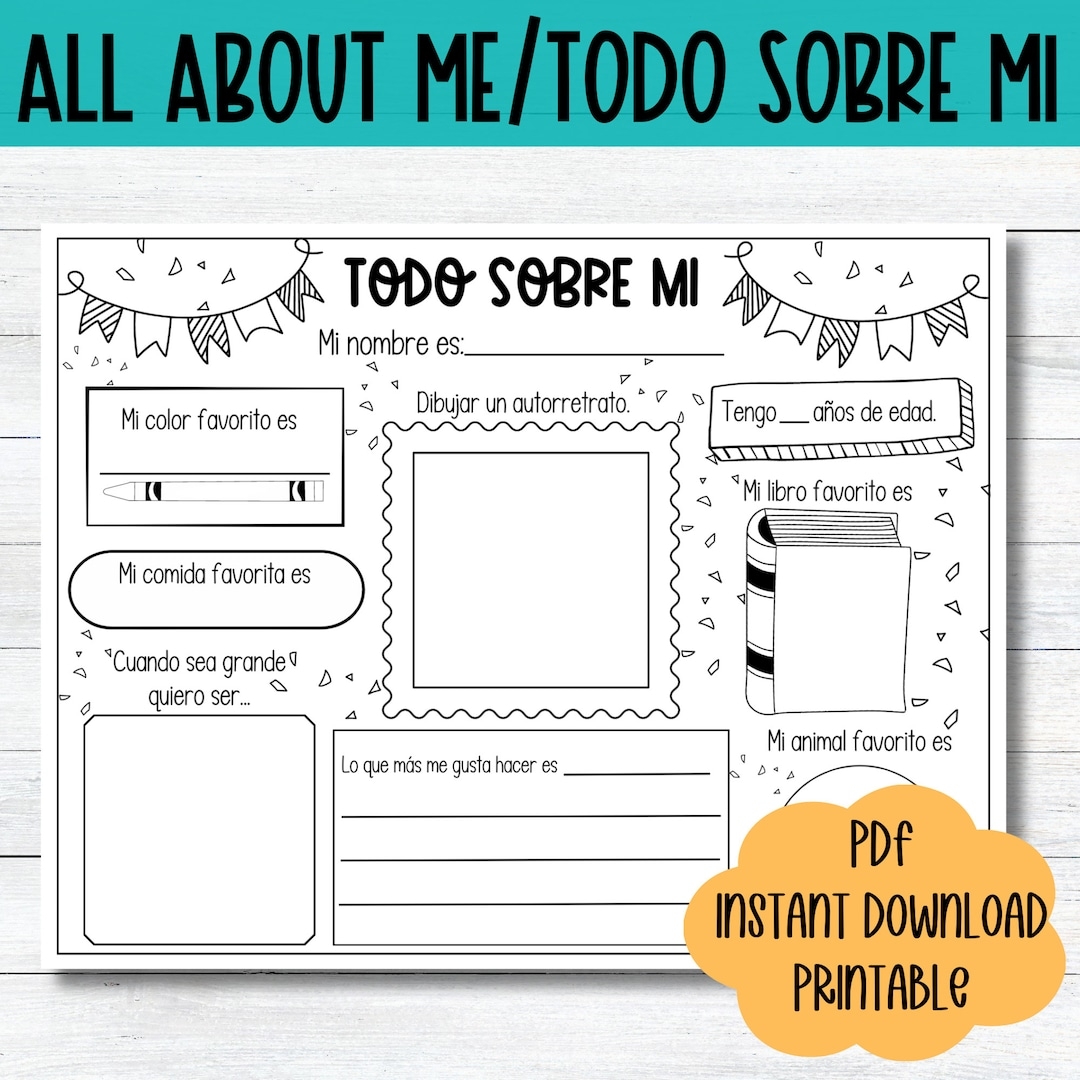 Spanish Worksheet All About Me Printable Todo Sobre Mi Worksheet 