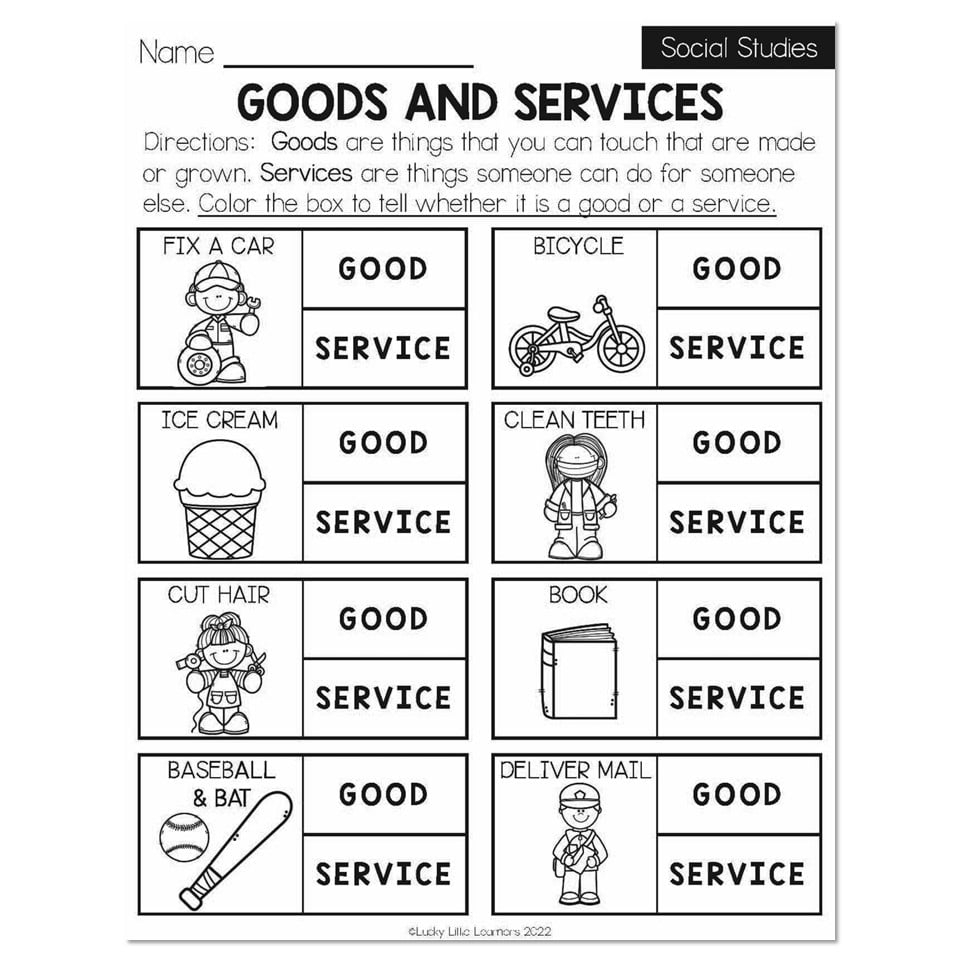 Free Printable Goods And Services Worksheet