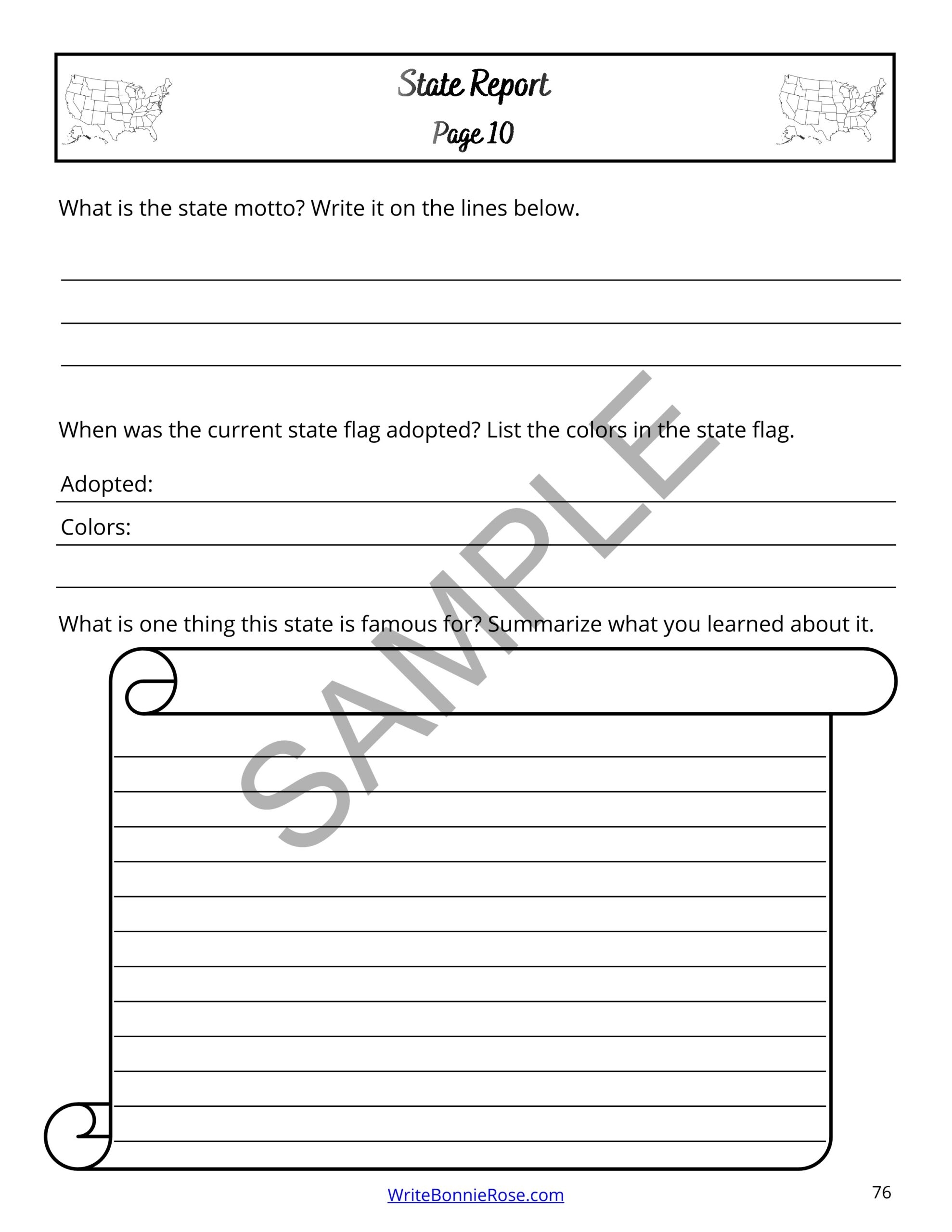 Free Printable State Report Worksheets