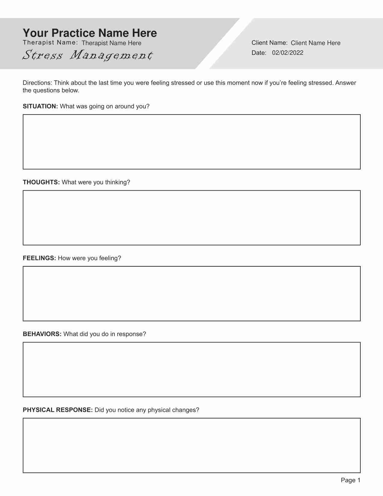 Stress Management Worksheet PDF 