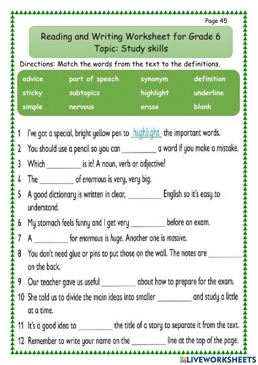 Free Printable Study Skills Worksheets