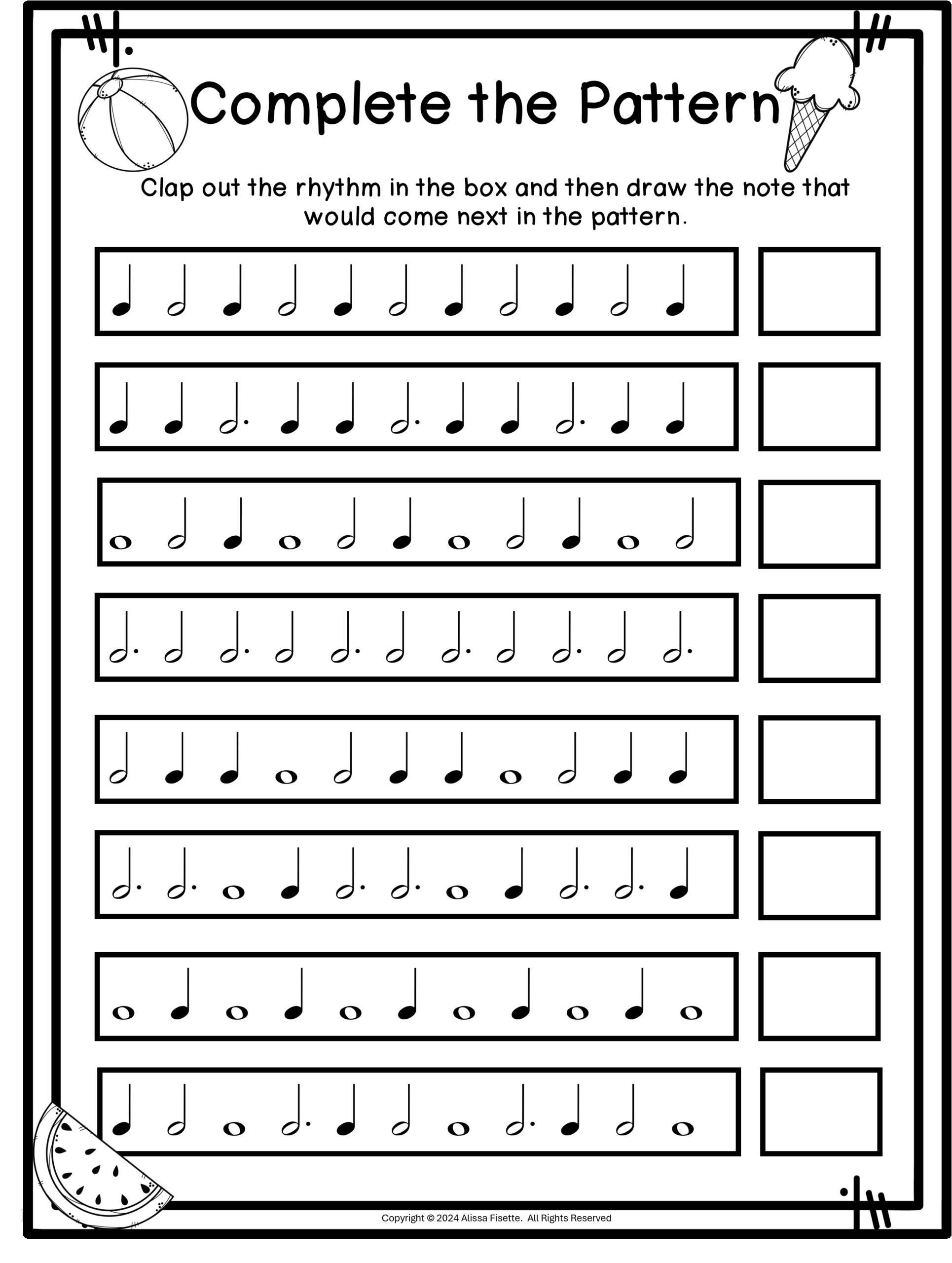 Summer Music Rhythm Worksheets My Music Resource