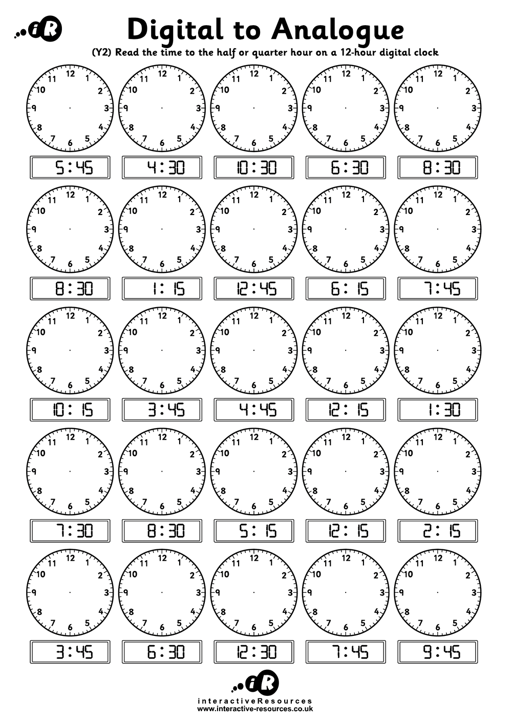 Free Printable Clock Worksheets