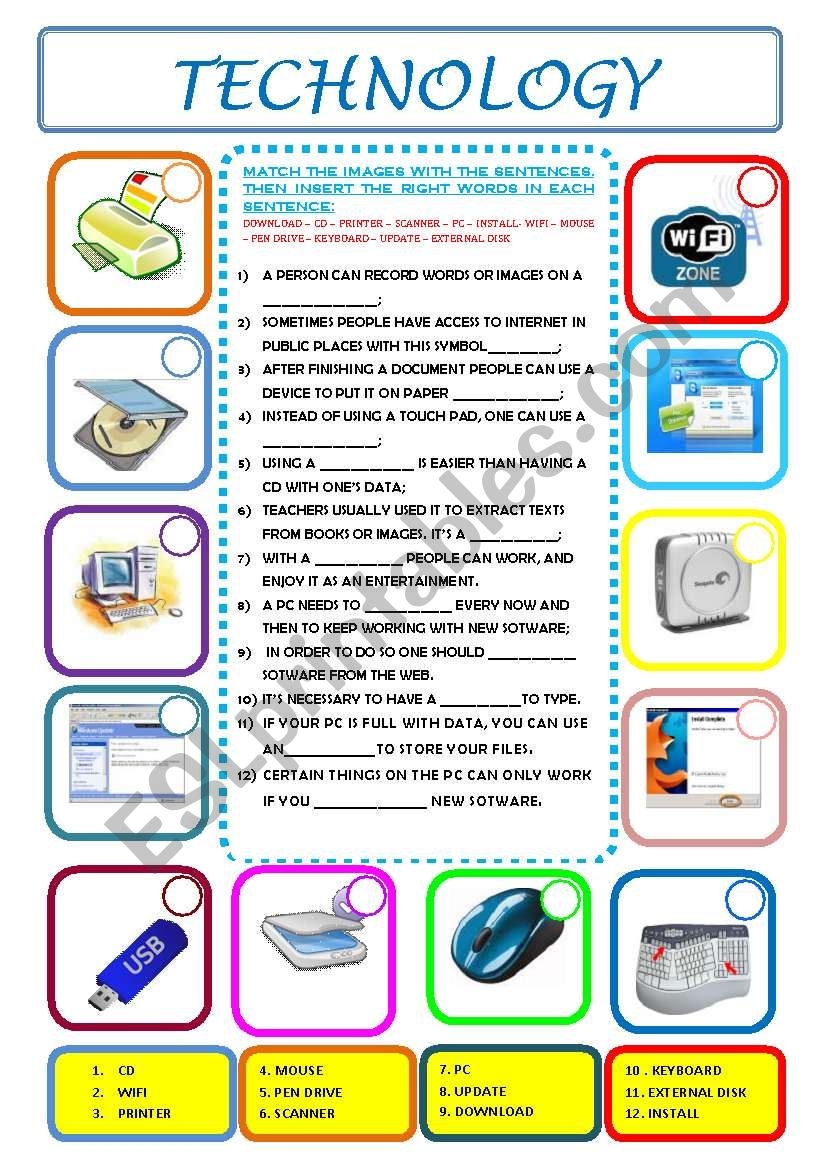 TECHNOLOGY ESL Worksheet By Ascincoquinas