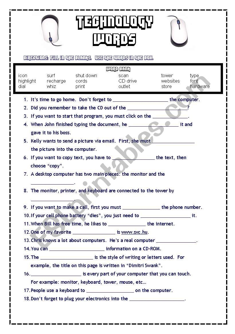 Technology Words ESL Worksheet By Cornerstone UA