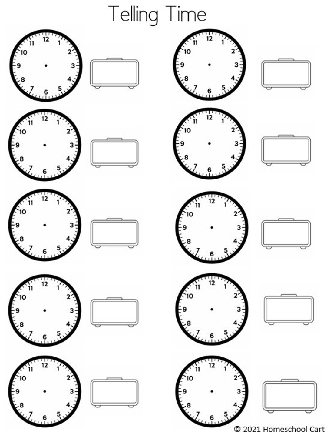 Telling The Time Blank Clocks Worksheet Template Etsy UK