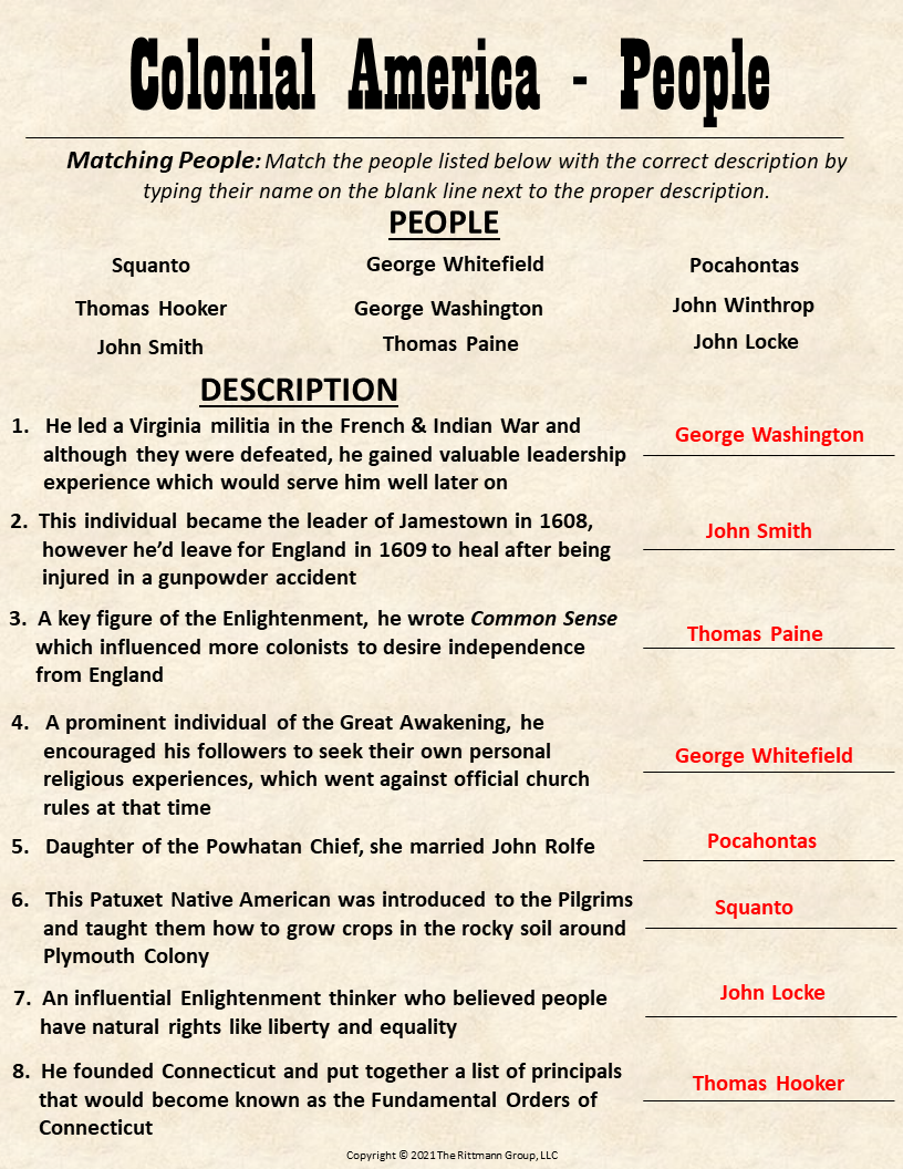 Free Printable 13 Colonies Worksheets